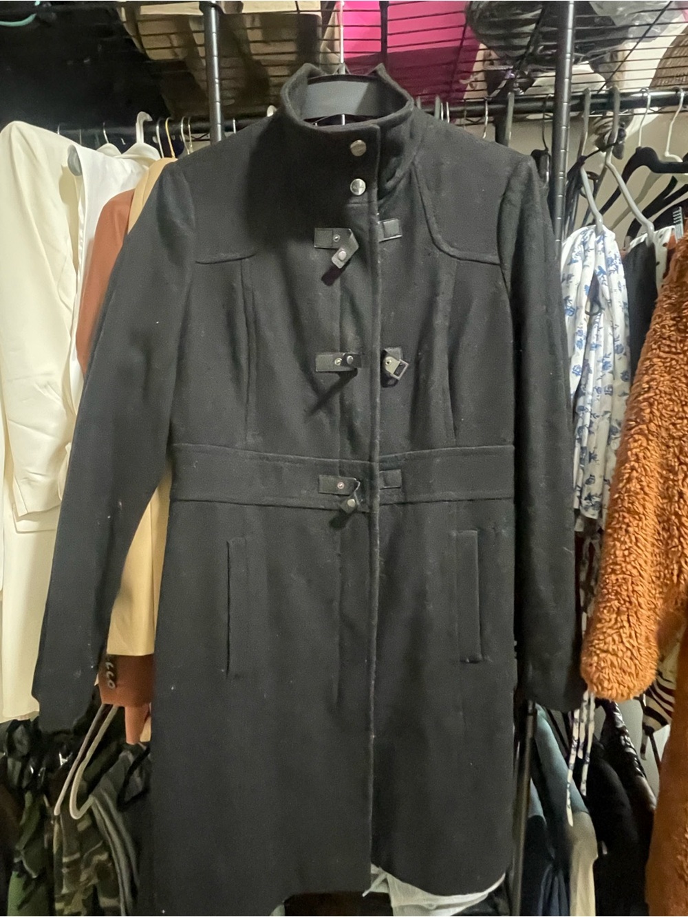 Kenneth Cole Reaction Black Long Toggle Trench Coat